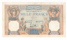 Francia - Repubblica Francese - 1000 Franchi "Cérès et Mercure" 02.11.1939 - Serie Y.8072 N°667 - Pick#90 - piccolo strappo in alto
mBB
Spedizione s...