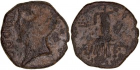 MONEDAS DE LA HISPANIA ANTIGUA
IRIPPO, ZONA DE SEVILLA
As. AE. A/Cabeza a izq., delante IRIPPO. R/Genio a izq. 3,97 g. AB.582. BC