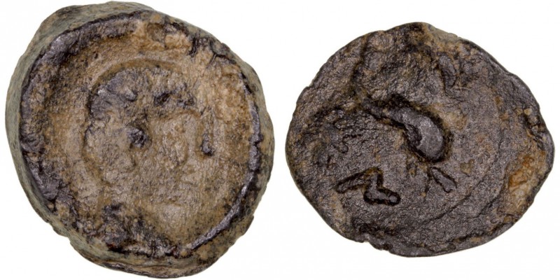 MONEDAS DE LA HISPANIA ANTIGUA
PLOMOS MONETIFORMES
PB-15. A/Cabeza masculina a...