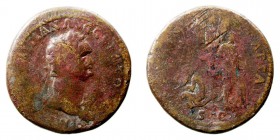 IMPERIO ROMANO
DOMICIANO
Sestercio. AE. R/(GERMANIA) CAPTA. S.C. 25,76 g. RIC.278. Rara. RC. Pátina marrón