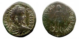 IMPERIO ROMANO
SEPTIMIO SEVERO
Moesia Inferior, Dionysopolis. AE-25. R/Dionysos estante a la izq., portando lanza y a sus pies una pantera. 13,97 g....