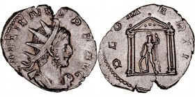 IMPERIO ROMANO
GALIENO
Antoniniano. VE. R/DEO MARTI. Marte dentro de templo. 2,76 g. RIC.10. MBC+
