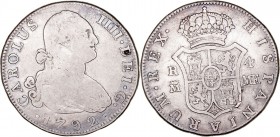 MONARQUÍA ESPAÑOLA
CARLOS IV
4 Reales. AR. Madrid MF. 1792. 12,92 g. CAL.825. Acuñación de poca impronta. MBC-