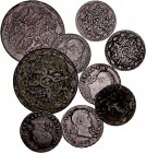 MONARQUÍA ESPAÑOLA
FERNANDO VII
Lote de 9 monedas. AE. 2 Maravedís 1827 (2), 1828, 1829, 1830, 1832 y 1833, 8 Maravedís 1831 y 183? Segovia. MBC a B...