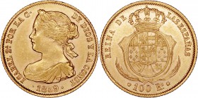 MONARQUÍA ESPAÑOLA
ISABEL II
100 Reales. AV. Barcelona. 1859. 8,38 g. CAL.12. EBC+