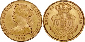 MONARQUÍA ESPAÑOLA
ISABEL II
100 Reales. AV. Sevilla. 1859. 8,37 g. CAL.37. EBC