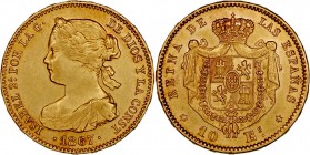 MONARQUÍA ESPAÑOLA
ISABEL II
10 Escudos. AV. Madrid. 1867. 8,44 g. CAL.45. EBC