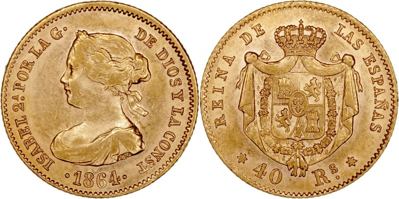 MONARQUÍA ESPAÑOLA
ISABEL II
40 Reales. AV. Madrid. 1864. 3,38 g. CAL.106. EBC...