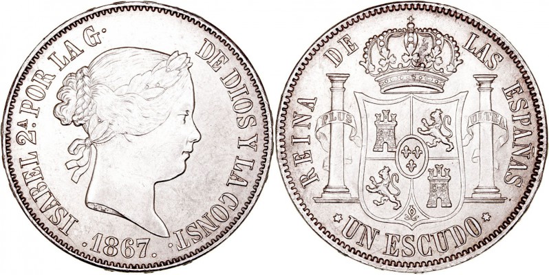 MONARQUÍA ESPAÑOLA
ISABEL II
Escudo. AR. Madrid. 1867. 12,94 g. CAL.253. Liger...