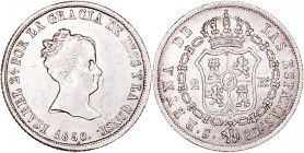 MONARQUÍA ESPAÑOLA
ISABEL II
2 Reales. AR. Sevilla RD. 1850. 2,49 g. CAL.378. EBC+