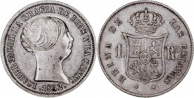 MONARQUÍA ESPAÑOLA
ISABEL II
Real. AR. Barcelona. 1852. 1,29 g. CAL.397. Conserva brillo. Escasa así. SC-
