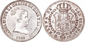 MONARQUÍA ESPAÑOLA
ISABEL II
Real. AR. Madrid CL. 1848. 1,31 g. CAL.416. Muy bella pieza. Muy escasa así. SC