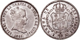 MONARQUÍA ESPAÑOLA
ISABEL II
Real. AR. Sevilla RD. 1852. 1,26 g. CAL.433. Conserva brillo, bella. Escasa así. EBC+/SC-