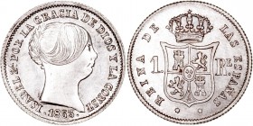 MONARQUÍA ESPAÑOLA
ISABEL II
Real. AR. Sevilla. 1853. 1,31 g. CAL.435. Pleno brillo, magnífica pieza. Muy escasa así. SC