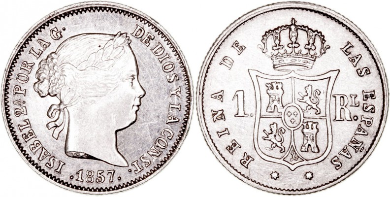 MONARQUÍA ESPAÑOLA
ISABEL II
Real. AR. Sevilla. 1857. 1,29 g. CAL.438. Rayitas...