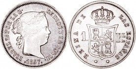 MONARQUÍA ESPAÑOLA
ISABEL II
Real. AR. Sevilla. 1857. 1,29 g. CAL.438. Rayitas en rev., si no EBC+. Muy escasa