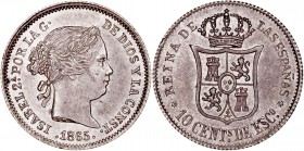 MONARQUÍA ESPAÑOLA
ISABEL II
10 Céntimos de Escudo. AR. Sevilla. 1865. 1,28 g. CAL.449. Bella pieza. Muy escasa así. EBC+/SC-