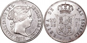 MONARQUÍA ESPAÑOLA
ISABEL II
20 Centavos de Peso. AR. Manila. 1868. 5,21 g. CAL.460. Conserva brillo. Muy bonita pieza. Muy escasa así. EBC+