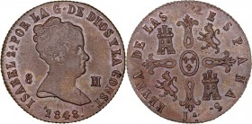 MONARQUÍA ESPAÑOLA
ISABEL II
8 Maravedís. AE. Jubia. 1848. 10,67 g. CAL.486. Pátina mate. Muy escasa. SC-/EBC+