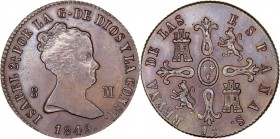 MONARQUÍA ESPAÑOLA
ISABEL II
8 Maravedís. AE. Jubia. 1849. 10,28 g. CAL.487. Muy bonita pieza. Escasa. EBC+