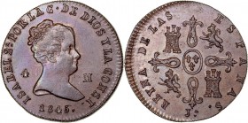 MONARQUÍA ESPAÑOLA
ISABEL II
4 Maravedís. AE. Jubia. 1845. 5,09 g. CAL.515. Acuñación ligeramente desplazada, por lo demás muy bonita pieza con páti...