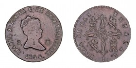 MONARQUÍA ESPAÑOLA
ISABEL II
2 Maravedís. AE. Jubia. 1844. 2,69 g. CAL.546. Muy escasa. MBC/MBC+