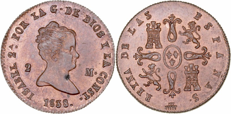 MONARQUÍA ESPAÑOLA
ISABEL II
2 Maravedís. AE. Segovia. 1838. 2,65 g. CAL.549. ...