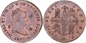 MONARQUÍA ESPAÑOLA
ISABEL II
2 Maravedís. AE. Segovia. 1840. La Ñ de ESPAÑAS sin tilde. 1,98 g. CAL.551 vte. Alguna ligera manchita, pero muy bonita...