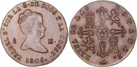 MONARQUÍA ESPAÑOLA
ISABEL II
2 Maravedís. AE. Segovia. 1846. 2,22 g. CAL.558. Bonita pátina. SC-