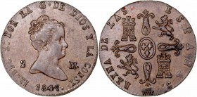 MONARQUÍA ESPAÑOLA
ISABEL II
2 Maravedís. AE. Segovia. 1847. 2,29 g. CAL.559. EBC+