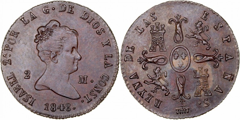 MONARQUÍA ESPAÑOLA
ISABEL II
2 Maravedís. AE. Segovia. 1848. 2,34 g. CAL.560. ...