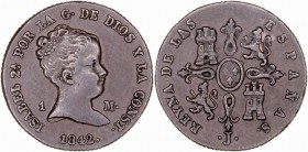 MONARQUÍA ESPAÑOLA
ISABEL II
Maravedí. AE. Jubia. 1842. 1,45 g. CAL.565. Ligeras rayitas en rev., si no EBC. Escasa así