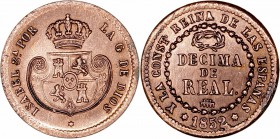 MONARQUÍA ESPAÑOLA
ISABEL II
Décima de Real. AE. Segovia. 1852. 3,73 g. CAL.583. Limpiada, si no MBC+