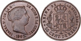 MONARQUÍA ESPAÑOLA
ISABEL II
10 Céntimos de Real. AE. Segovia. 1860. 3,44 g. CAL.606. EBC+