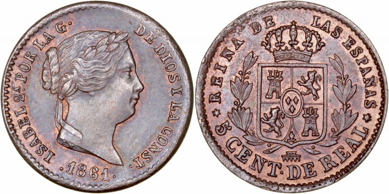 MONARQUÍA ESPAÑOLA
ISABEL II
5 Céntimos de Real. AE. Segovia. 1861. 1,81 g. CA...