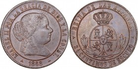 MONARQUÍA ESPAÑOLA
ISABEL II
2 1/2 Céntimos de Escudo. AE. Segovia OM. 1868. 6,16 g. CAL.648. Señal de cuño roto en anv. Brillo original, bella piez...