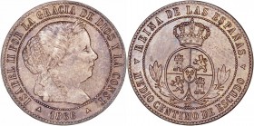 MONARQUÍA ESPAÑOLA
ISABEL II
1/2 Céntimo de Escudo. AE. Segovia OM. 1866. 1,29 g. CAL.676. Escasa así. SC-