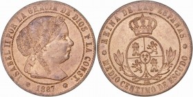 MONARQUÍA ESPAÑOLA
ISABEL II
1/2 Céntimo de Escudo. AE. Sevilla OM. 1867. 1,27 g. CAL.679. Bella pieza que conserva brillo. Escasa así. SC