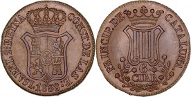 MONARQUÍA ESPAÑOLA
ISABEL II
6 Cuartos. AE. Barcelona. 1838. 13,84 g. CAL.685. Muy bonito color. EBC+