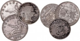 LA PESETA
LOTES DE CONJUNTO
Lote de 3 monedas. Isabel II 40 Céntimos 1866 Madrid, 2 Pesetas 1870 (2) falsas de época en calamina. MBC a BC-