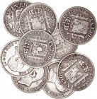 LA PESETA
LOTES DE CONJUNTO
Lote de 9 monedas. AR. 50 Céntimos 1880 (3), 1881, 1885 (3) y 1904 (2). Algunas estrellas visibles. MBC-/BC-