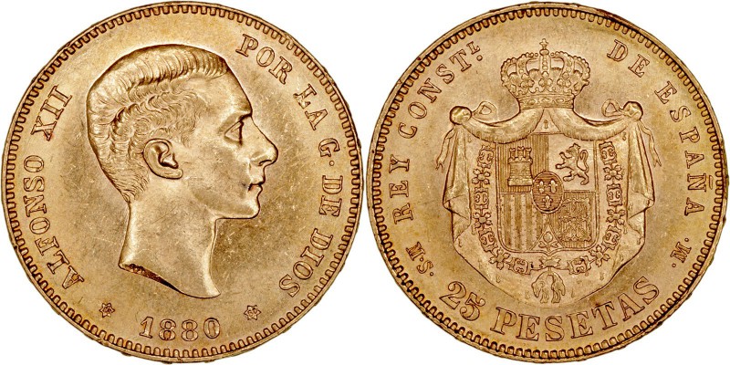 LA PESETA
ALFONSO XII
25 Pesetas. AV. 1880 *18-80 MSM. 8,08 g. CAL.10. Bella p...