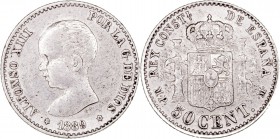 LA Peseta
ALFONSO XIII
50 Céntimos. AR. 1889 *8-9 MPM. CAL.54. MBC