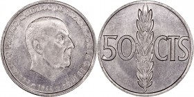 LA Peseta
ESTADO ESPAÑOL
50 Céntimos. Aluminio. 1966 *19-69. Reverso ligeramente girado. CAL.116. SC