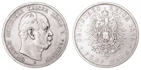 MONEDAS EXTRANJERAS
ALEMANIA
GUILLERMO I
Prusia. 5 Marcos. AR. 1875 B. 27,38 g. KM.503. MBC-