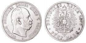 MONEDAS EXTRANJERAS
ALEMANIA
GUILLERMO I
Prusia. 5 Marcos. AR. 1876 B. 27,47 g. KM.503. MBC-