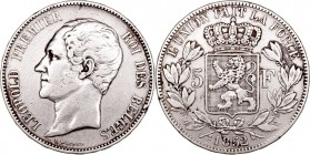 MONEDAS EXTRANJERAS
BÉLGICA
LEOPOLDO I
5 Francos. AR. 1852. 24,89 g. KM.17. Golpecito en canto, si no MBC-