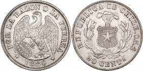 MONEDAS EXTRANJERAS
CHILE
20 Centavos. AR. Santiago. 1880. 4,96 g. KM.138,2. MBC+