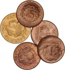 MONEDAS EXTRANJERAS
COLOMBIA
Lote de 5 monedas. AE. Centavo 1966 y 2 Centavos 1965. SC