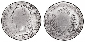 MONEDAS EXTRANJERAS
FRANCIA
LUIS XV
Ecu. AR. Metz. 1750 AA. 28,17 g. GADOURY 322. Escasa. BC